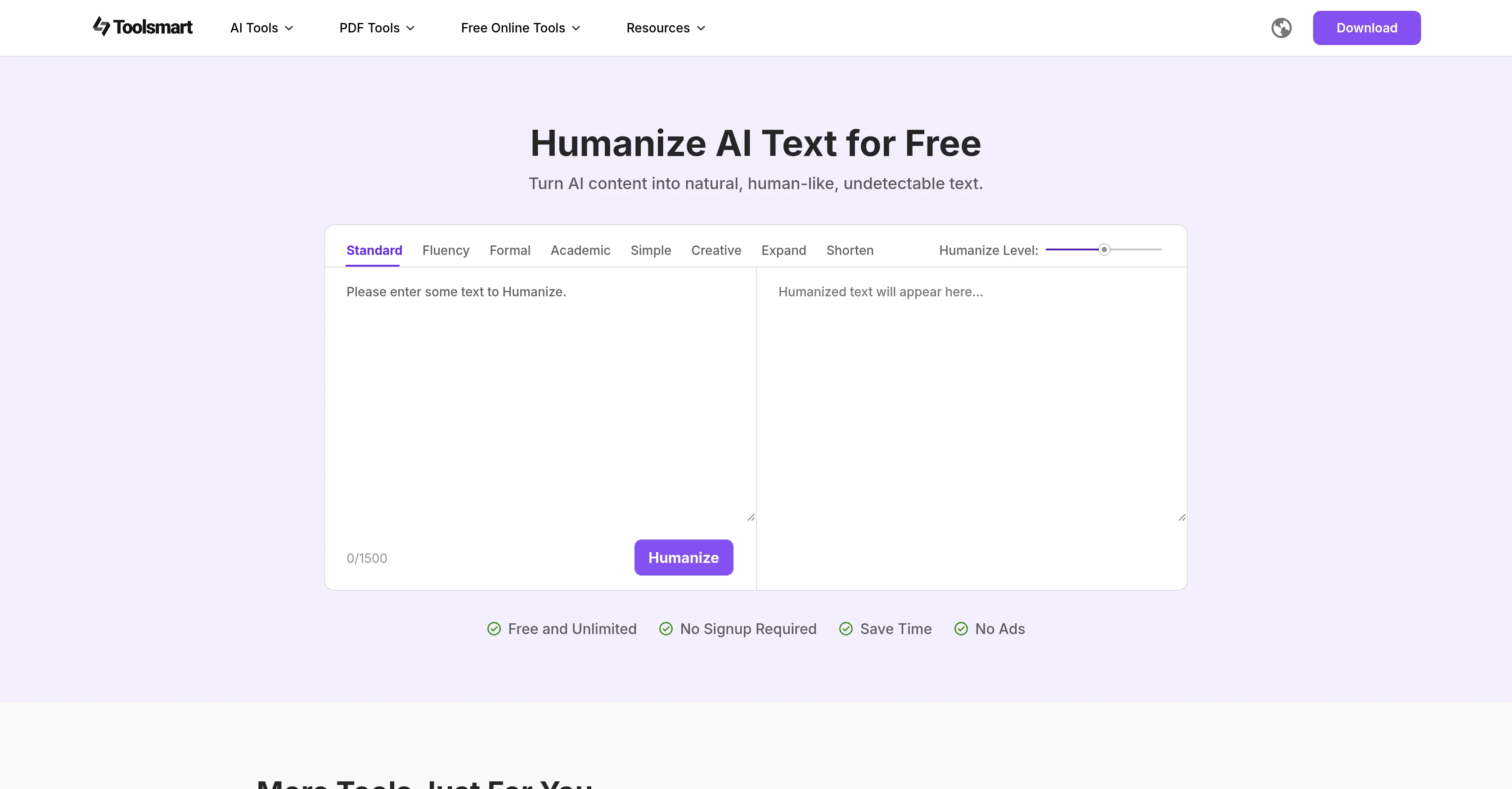 Toolsmart Humanize AI screenshot