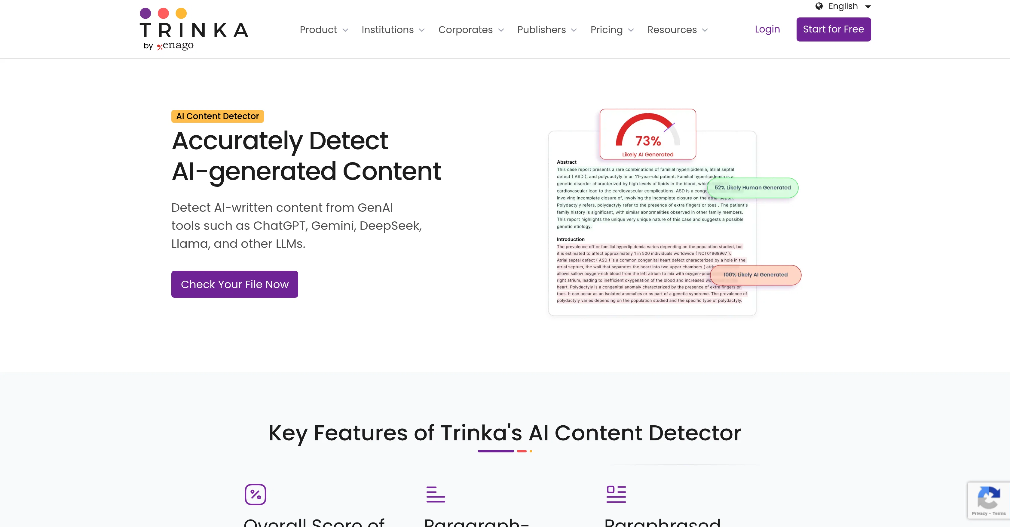 Trinka AI Content Detector screenshot