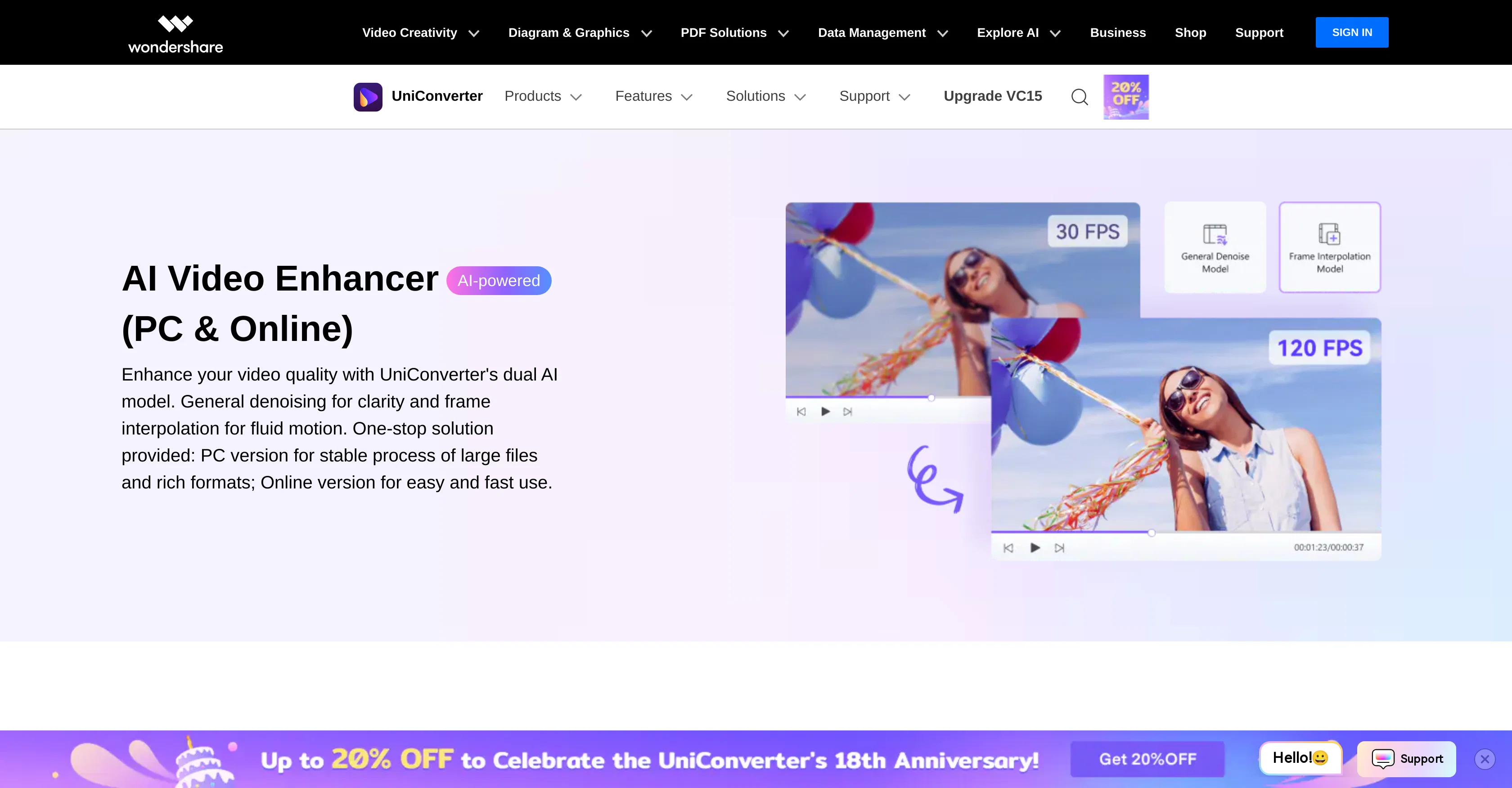 Uniconverter AI Video Enhancer screenshot