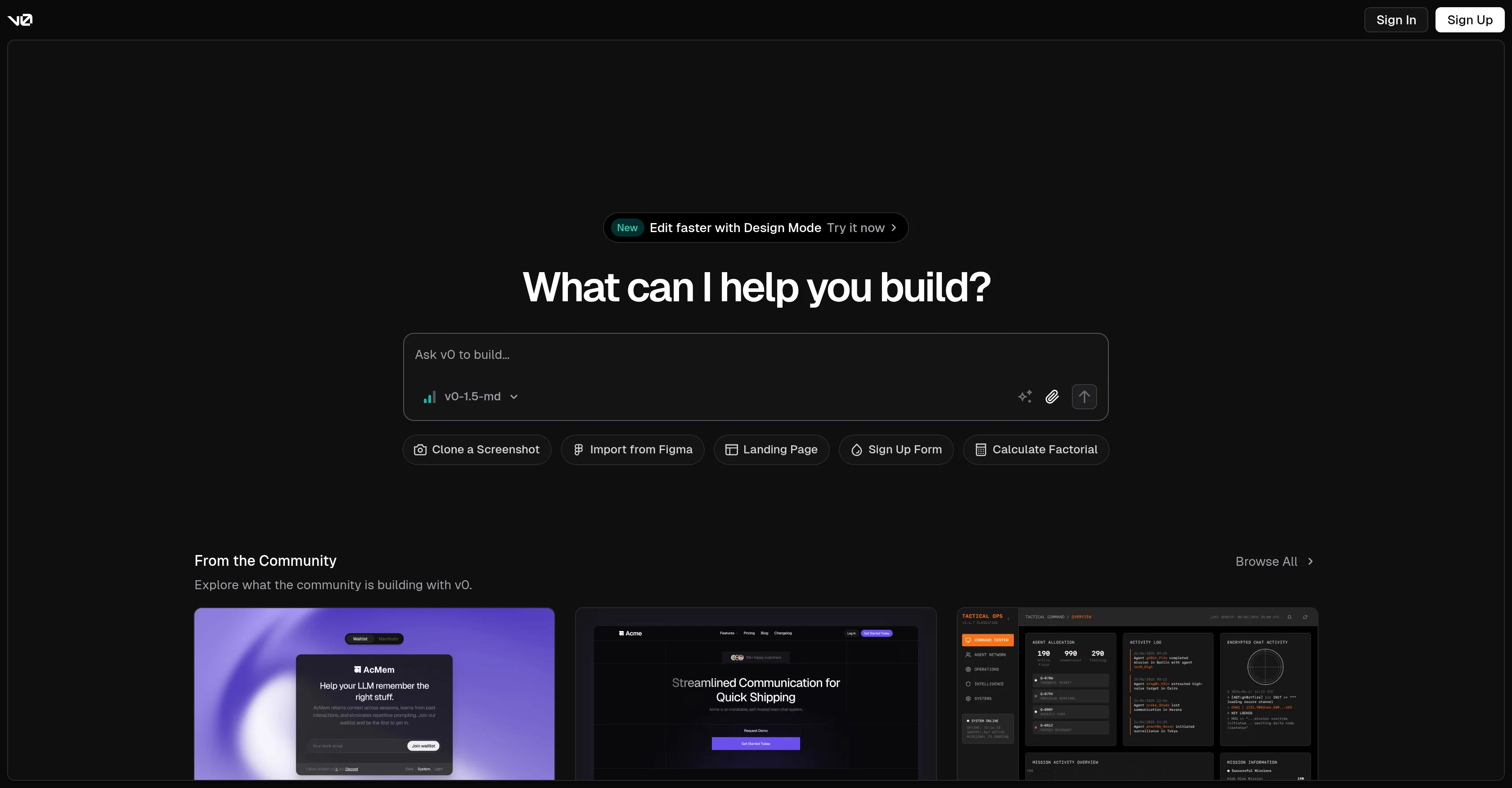 v0 by Vercel screenshot