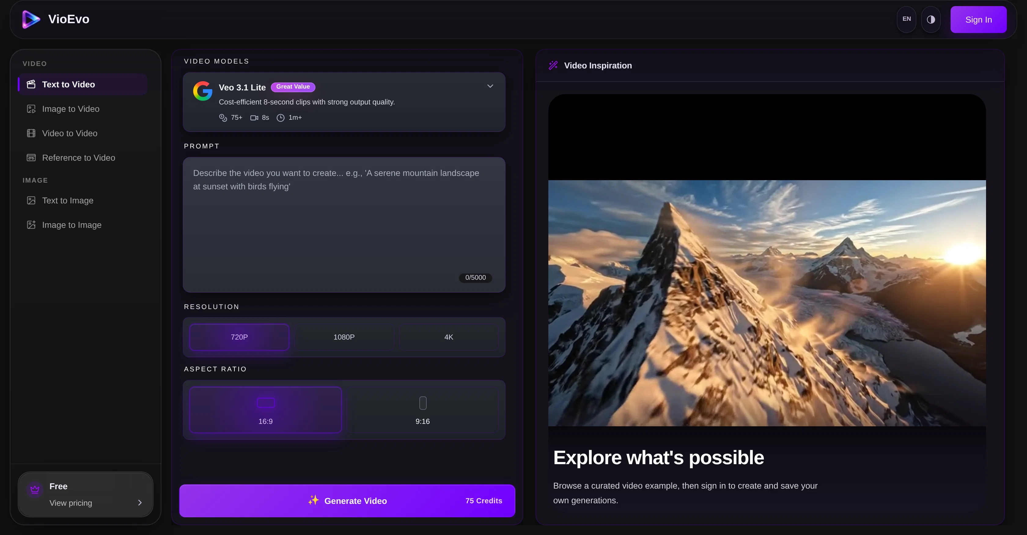 VioEvo | AI Text to Video Generator screenshot