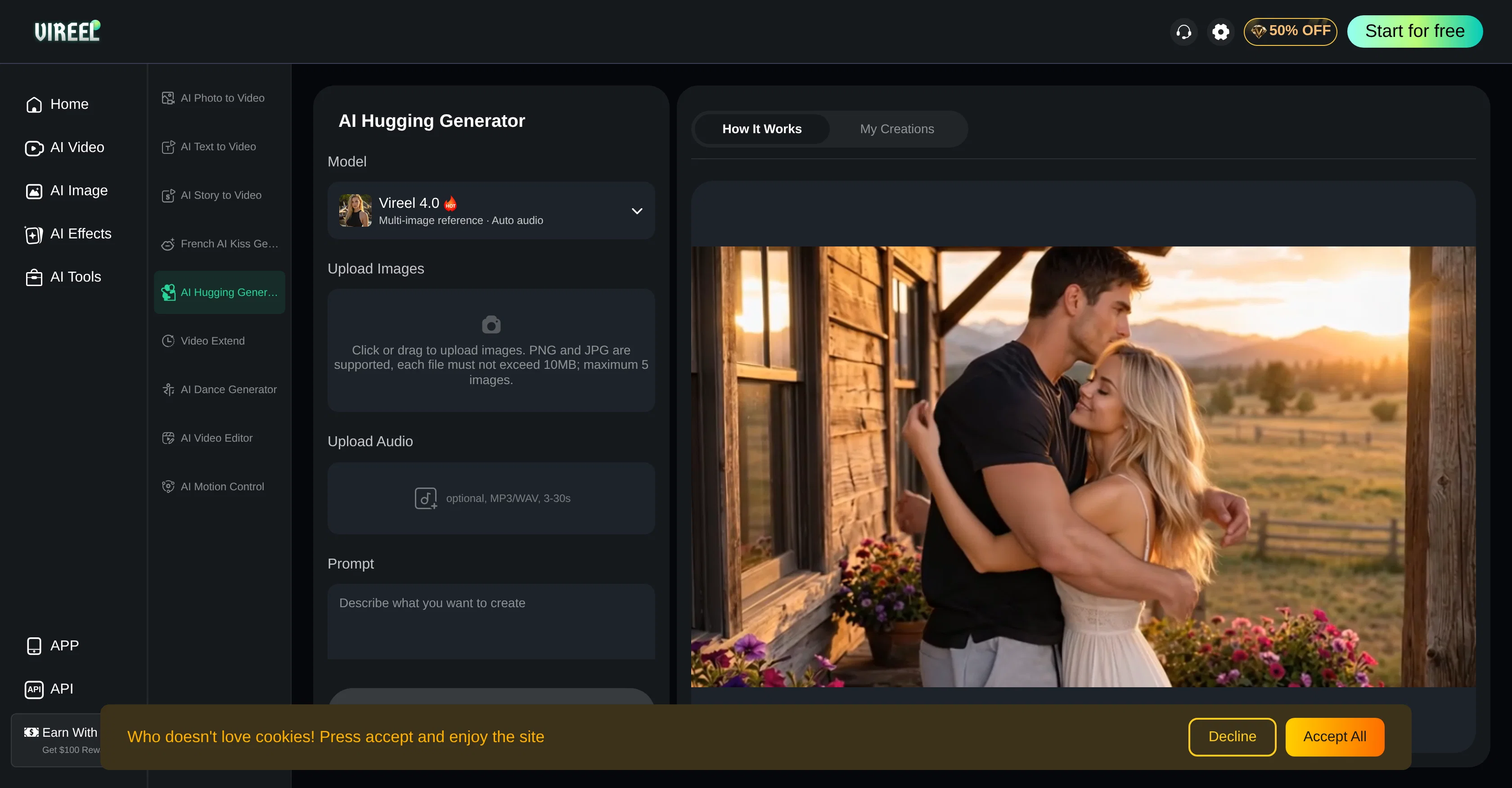 Vireel AI Hugging Generator screenshot