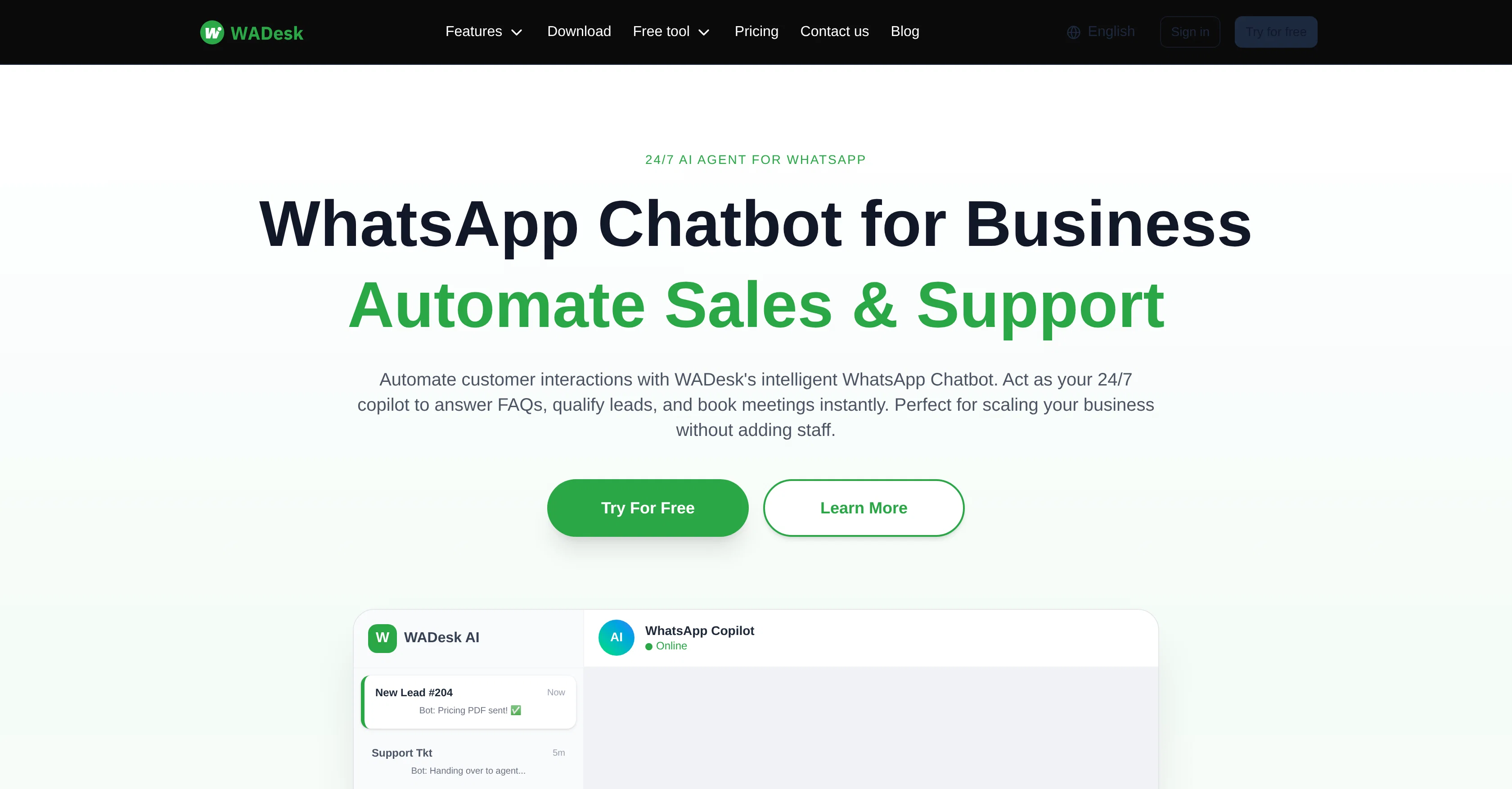 WhatsApp Chatbot screenshot