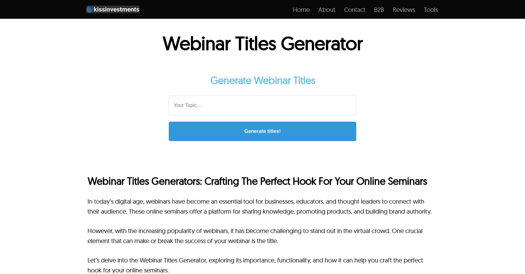 Webinar Titles Generator screenshot
