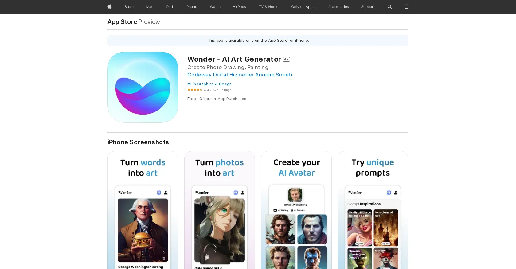 Wonder - AI Art Generator screenshot
