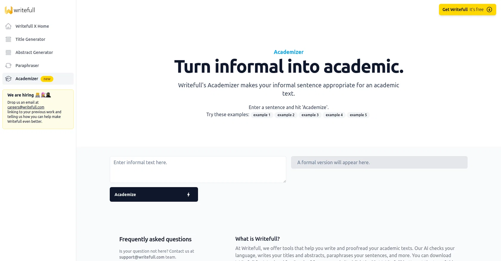 Writefull Academizer screenshot