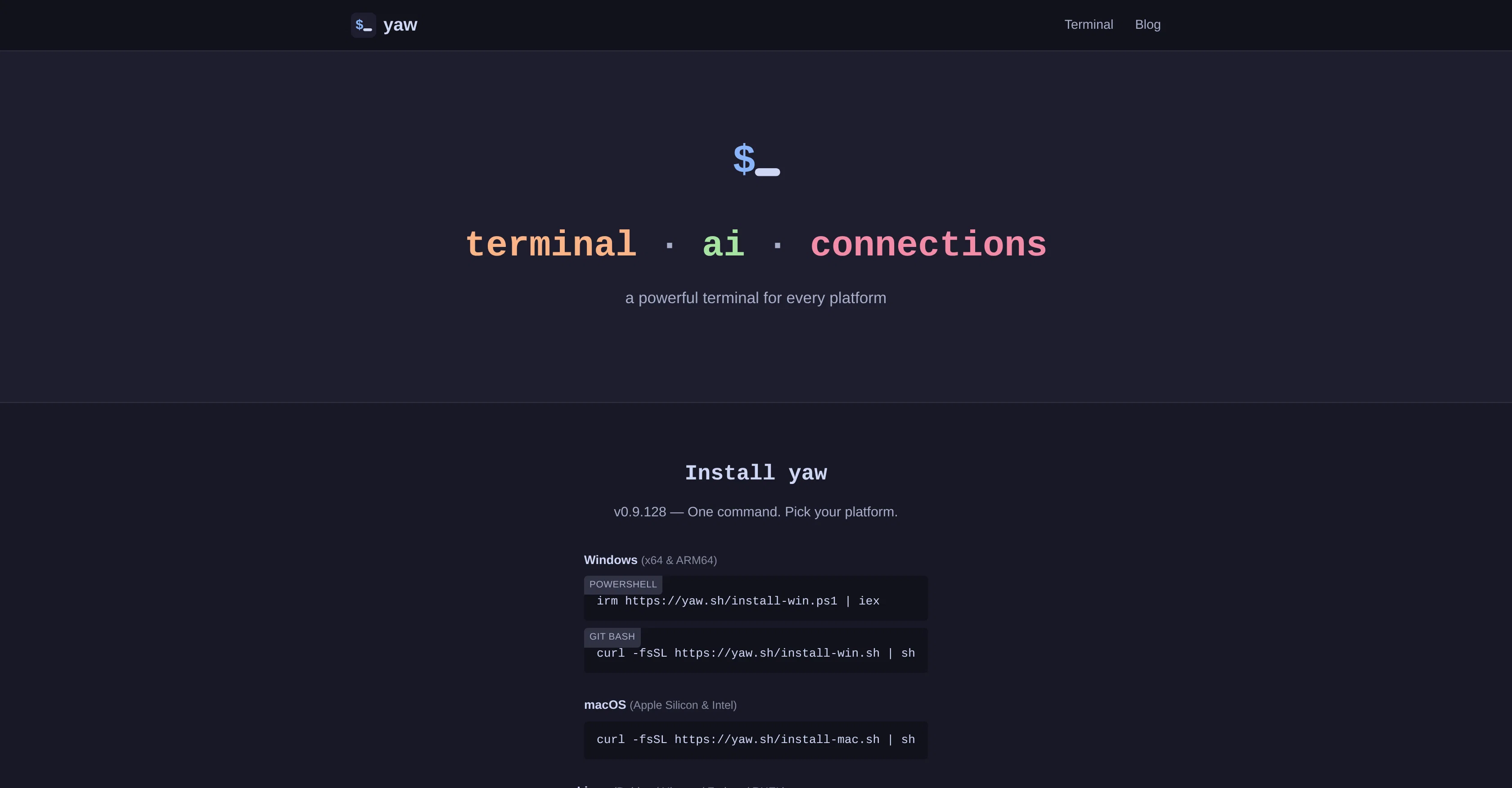 Yaw Terminal screenshot