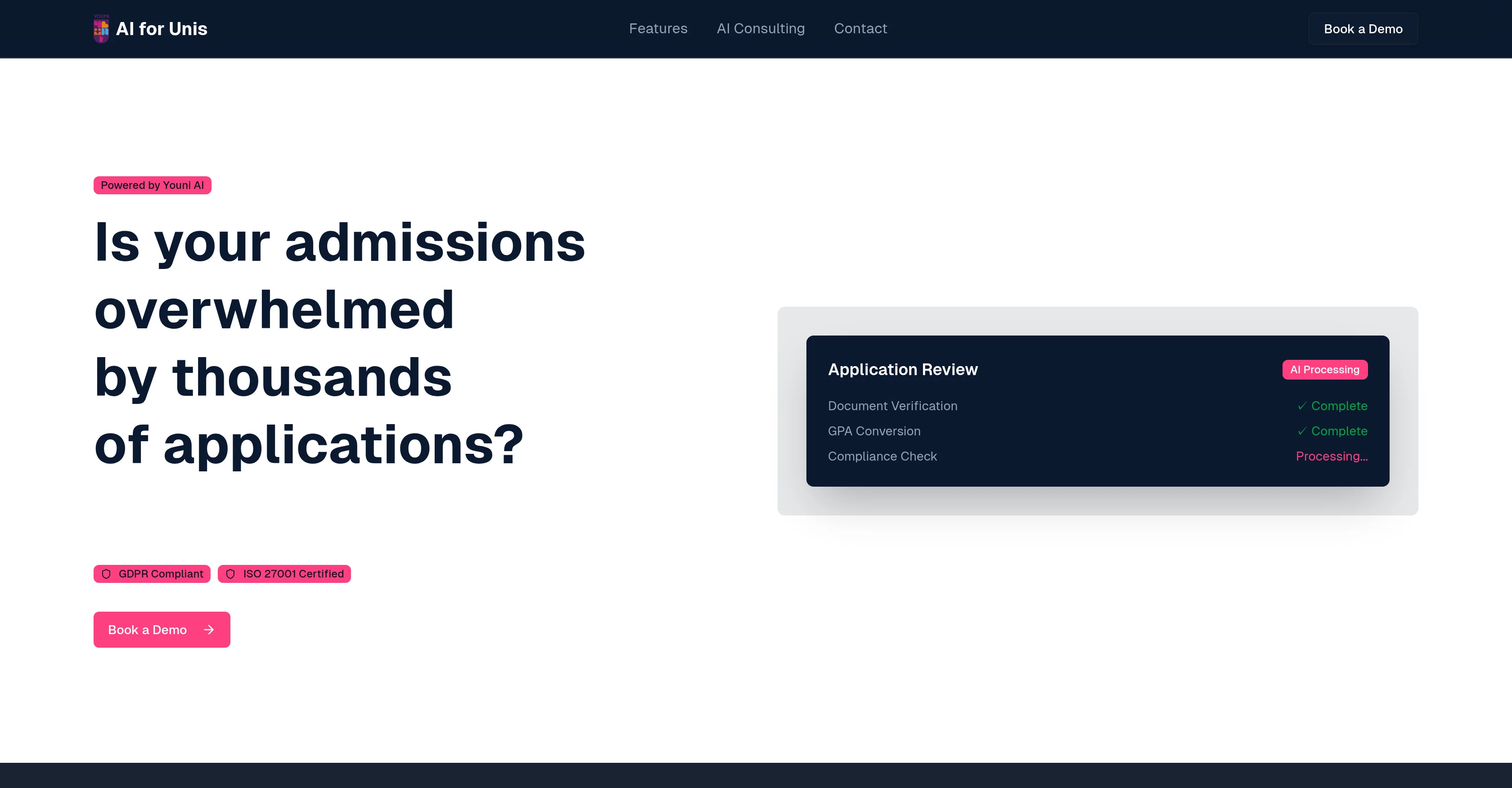 Youni AI Admissions screenshot