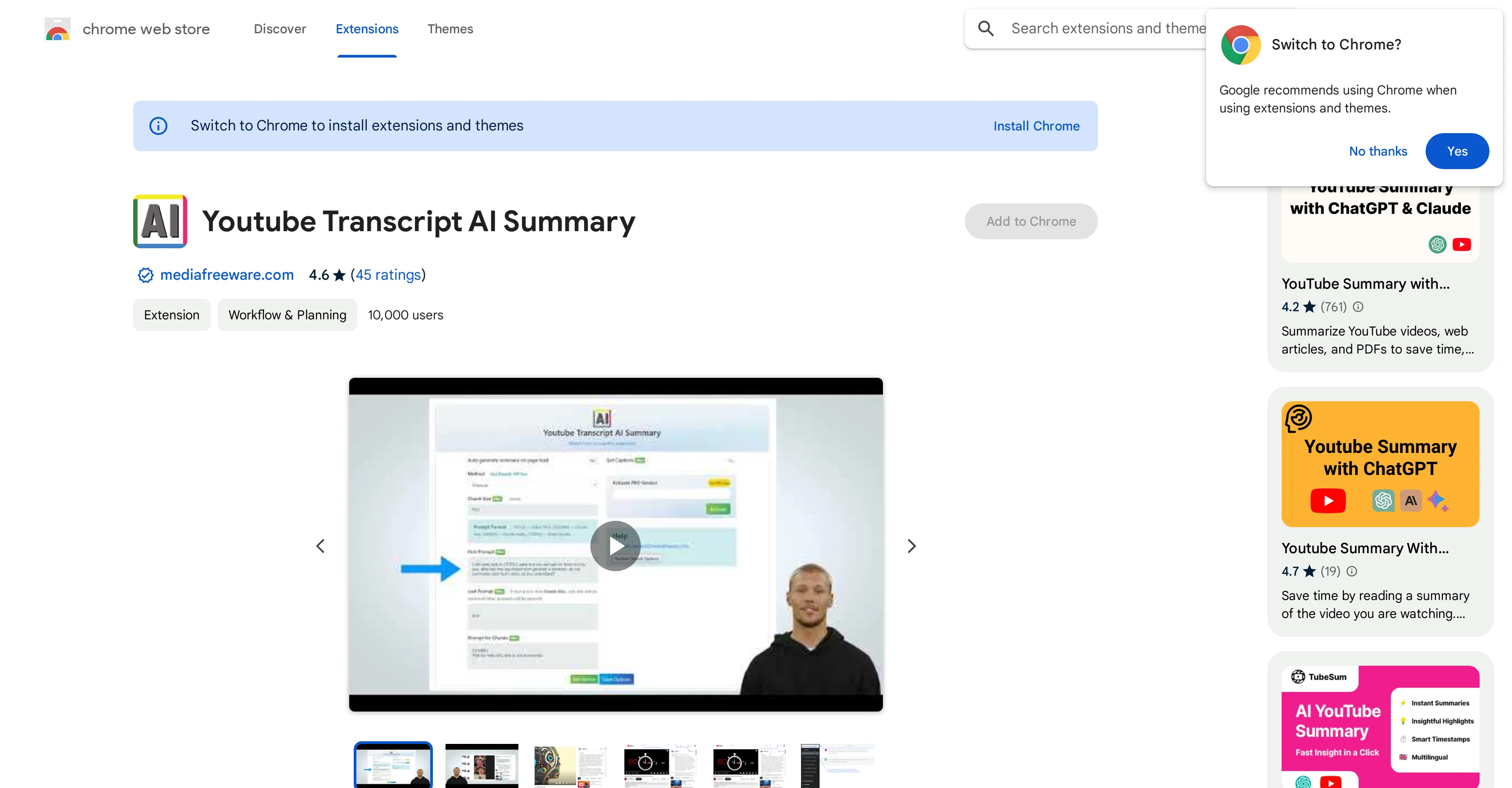 Youtube Transcript AI Summary screenshot